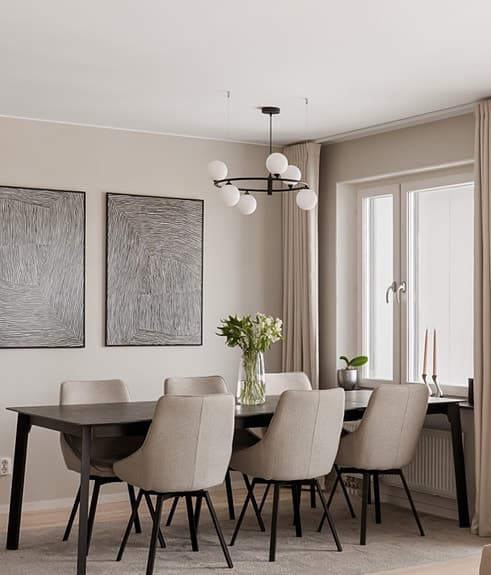 Modern taklampa över matbord, 6‑armad