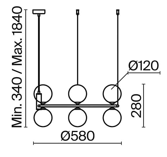 Modern taklampa över matbord, 6‑armad
