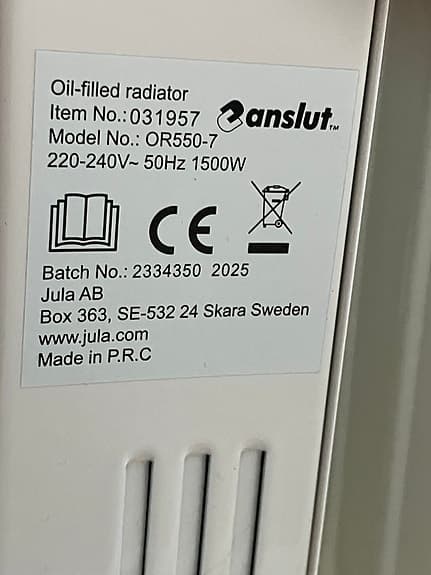 Anslut OR550-7 oljefylld radiator 1500W vit