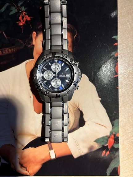 Festina chronograph armbandsur blå urtavla rostfritt stål