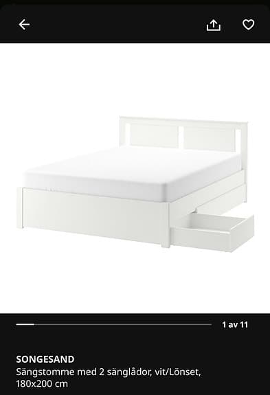 IKEA Säng 180x200 med förvaring – inkl. ribbotten