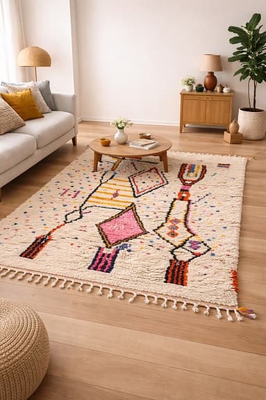 Vacker unik äkta Berber ull matta 140×258