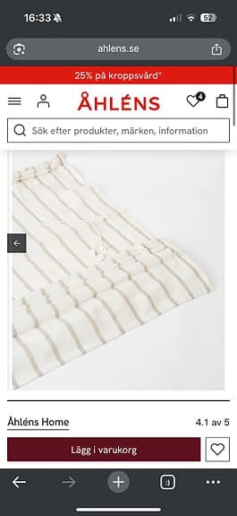 Åhléns Home hissgardin vit med beige ränder Ella