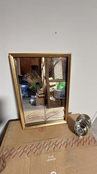 Spegel m påfågel och tenn-lykta