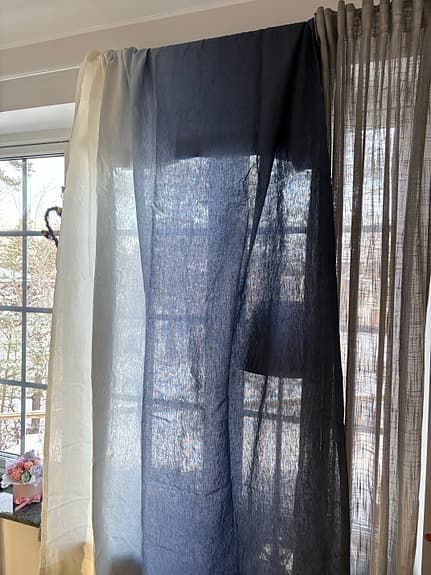 Linne gardiner 150x230 cm – Ombre i natur & blått – Säljes i par