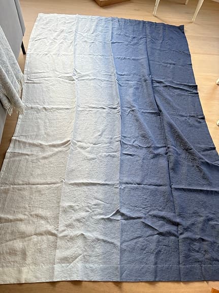 Linne gardiner 150x230 cm – Ombre i natur & blått – Säljes i par