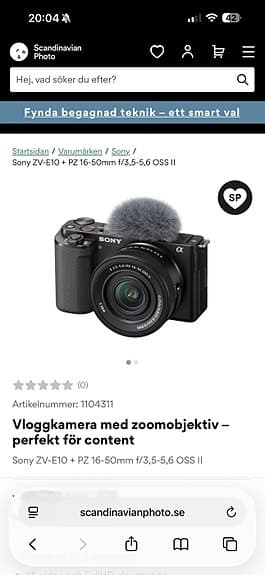 Sony ZV-E10 systemkamera 16–50mm svart