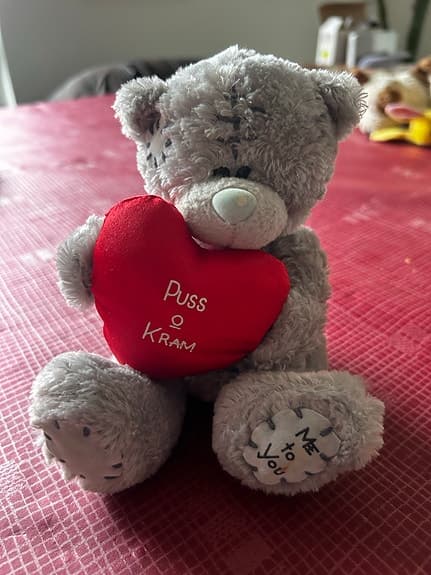 Teddykompaniet nallebjörn grå med rött hjärta