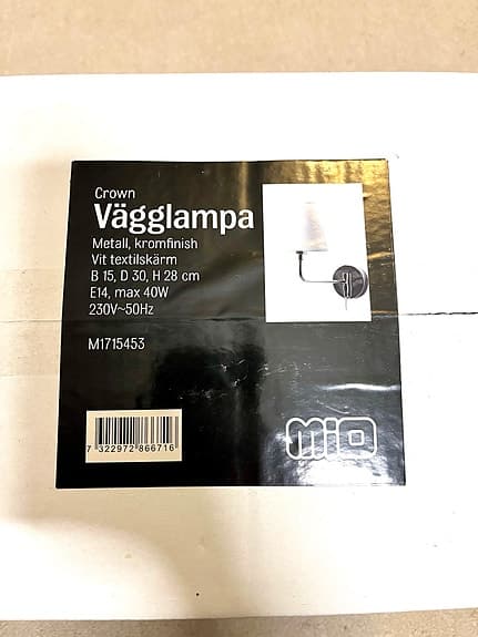2 Vägglampor Crown från Mio, helt ny!