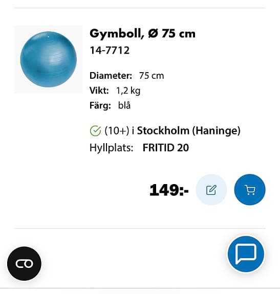 Gymboll träningsboll 75 cm blå