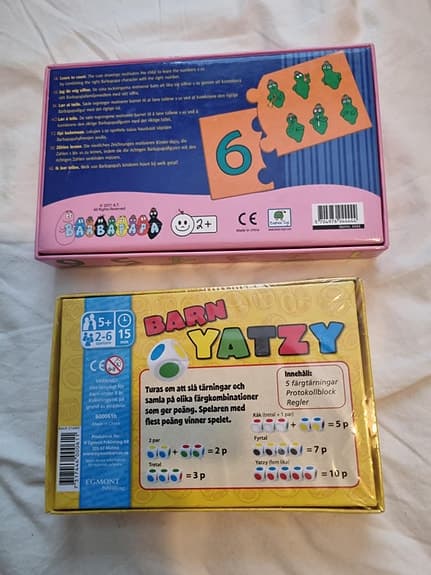 Alga Barbapapa lärspel och Kärnan Barn Yatzy sällskapsspel NYA
