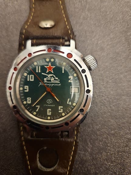 Vostok Komandirskie armbandsur grön tavla läderarmband