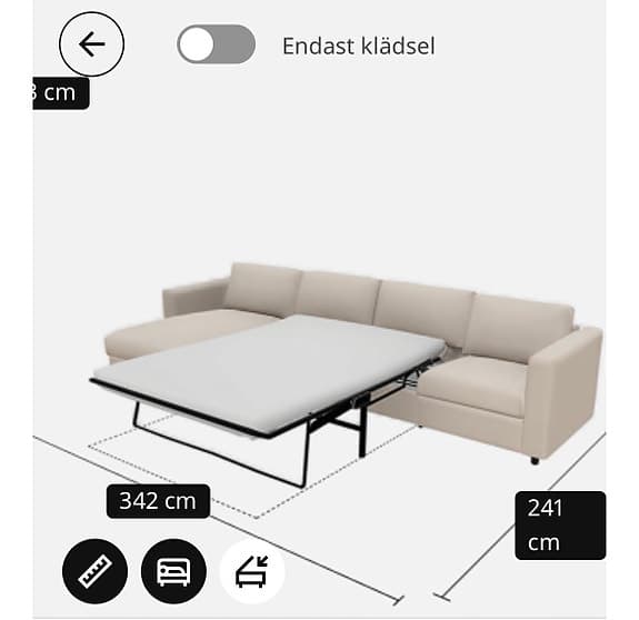 VIMLE bäddsoffa med schäslong och förvaring