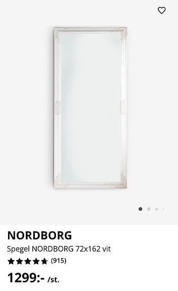Jysk Nordborg spegel vit ram 72x162 cm