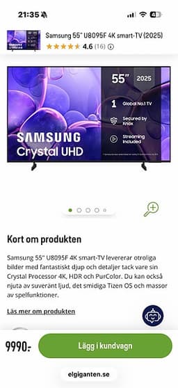 Samsung Crystal  55" 4K smart-TV helt ny i förpackning
