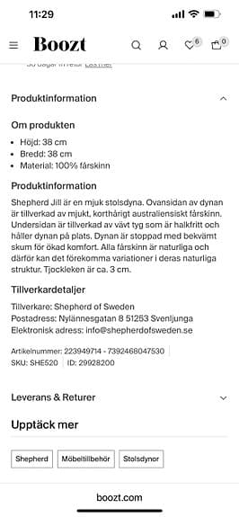 Shepherd stolsdyna 38x38 cm