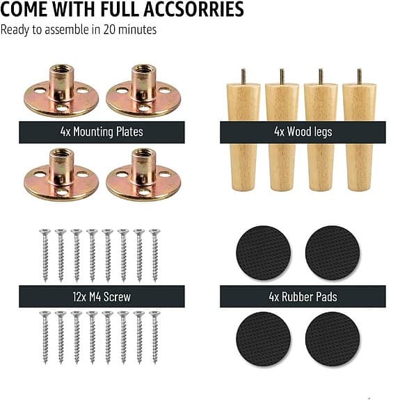 20 CM Trämöbelben i Klassisk Design (4 Stycken)