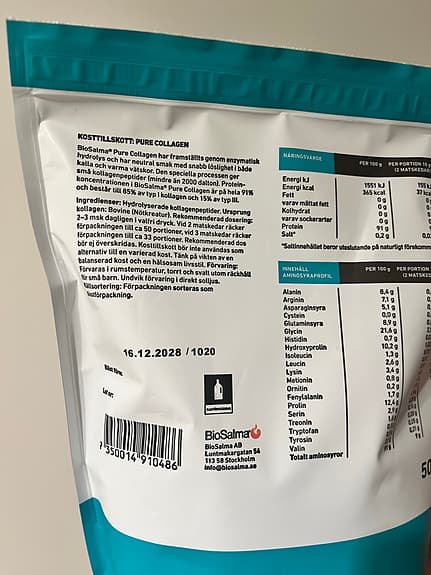 BioSalma Pure Collagen kollagenpulver 500 g naturell