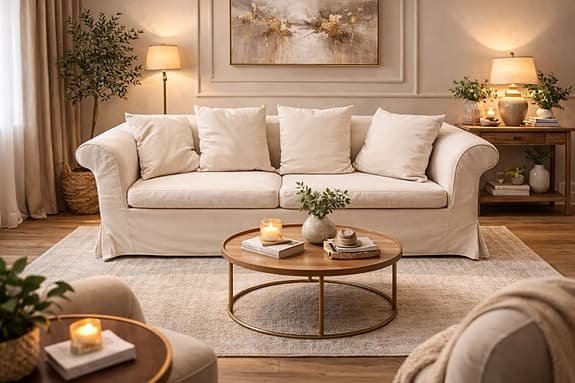 Tre sitts soffa med beige färg. Som ny !