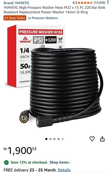 Högtrycksslang 15 m (M22, 220 bar) – Helt ny