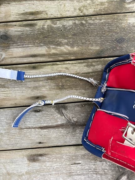 CCM målvaktsbenskydd ishockey röd vit blå