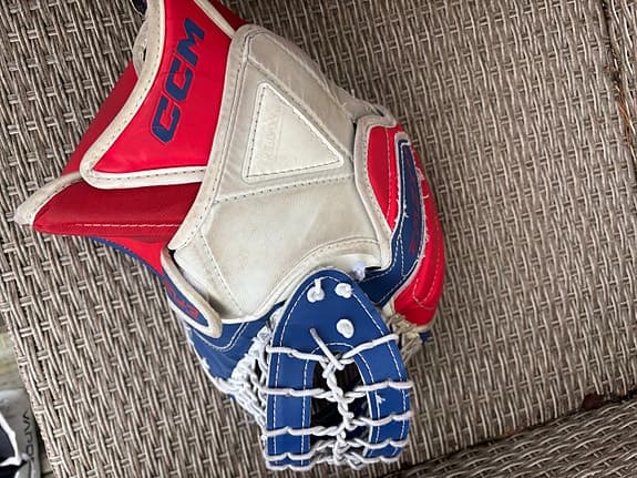 CCM Eflex ishockey målvaktsplock blå röd vit