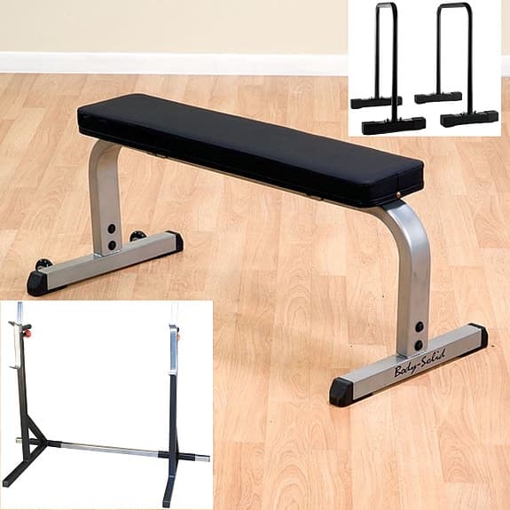 Tunga hantlar / Situpsbänk / Skivstångsupplägg / Gymleco bänk / Split Squat