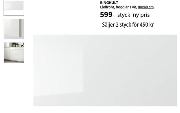 RINGHULT LÅDFRON, högglans vit, 80x40 cm