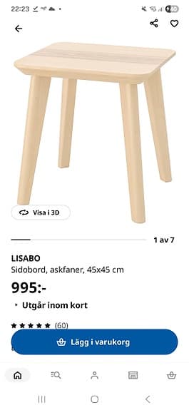 IKEA LISABO sidobord askfaner 45x45 cm ljus trä