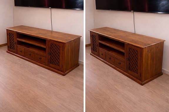 TV-bänk i massivträ – brun, stabil och elegant