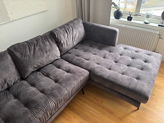 Divansoffa sammet grå 4 sits