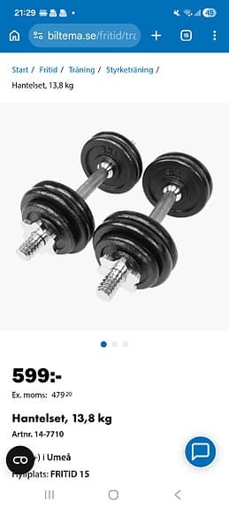 Hantelset 13,8 kg justerbara hantlar svart  , samt två extra 5 kg vikter