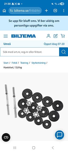 Hantelset 13,8 kg justerbara hantlar svart  , samt två extra 5 kg vikter