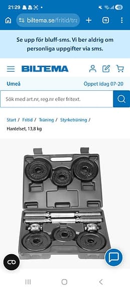 Hantelset 13,8 kg justerbara hantlar svart  , samt två extra 5 kg vikter