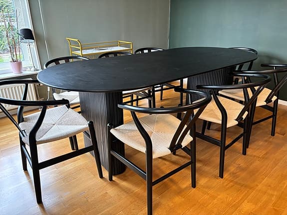 Noira matgrupp 220 cm (Svart) + 8 Dastoori stolar + EXTRA oöppnad bordsskiva