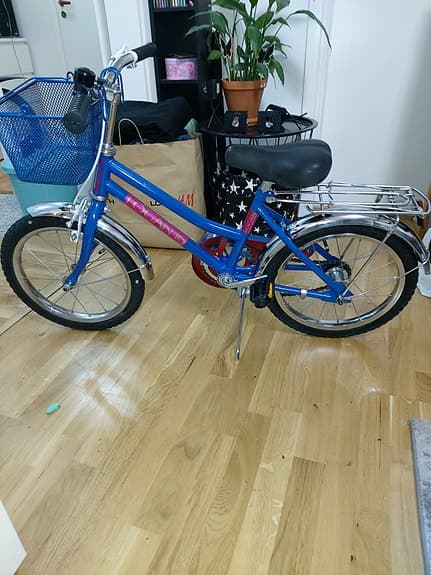 Barncykel 16" blå med korg