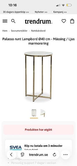 Palasso runt Lampbord Ø40 cm - mässing / Ljus marmorering