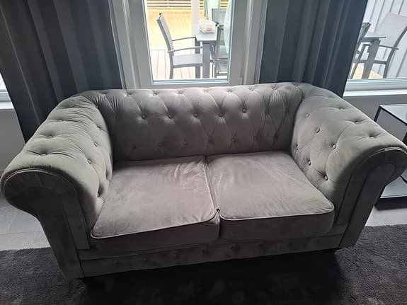 Walton lyx soffgrupp 3-sits 2-sits fåtölj grå sammet