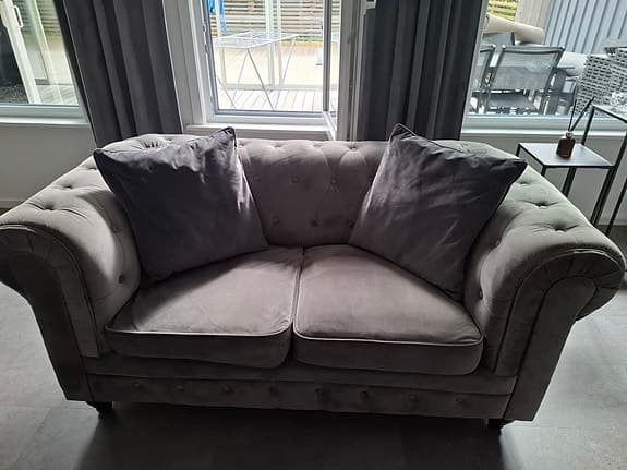 Walton lyx soffgrupp 3-sits 2-sits fåtölj grå sammet