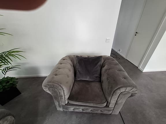 Walton lyx soffgrupp 3-sits 2-sits fåtölj grå sammet