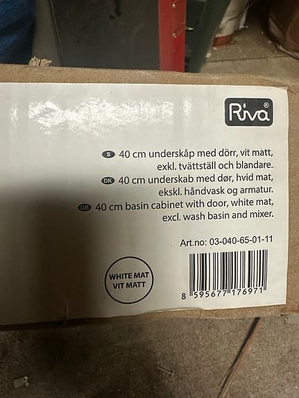 Riva Camden underskåp badrum 40 cm vit matt