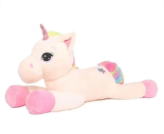 80 cm Stor enhörning häst Unicorn Mjukisdjur Leksak Beige Regnbåge Rosa