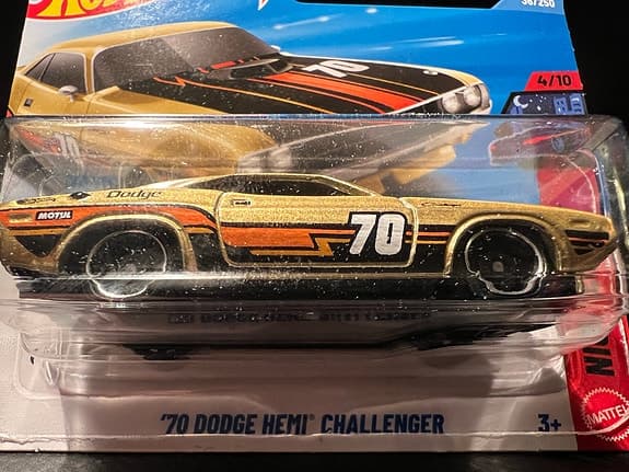 Hot Wheels ’70 Dodge Hemi Challenger leksaksbil gul