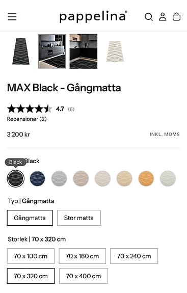 Pappelina Max gångmatta 70x320