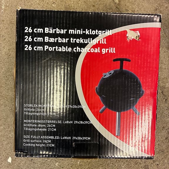 Bärbar mini-klotgrill 26 cm kolgrill svart