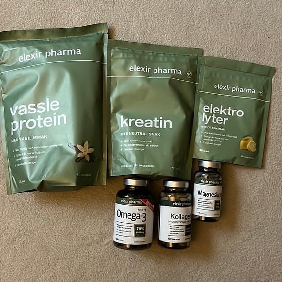 Elixir Pharma Kosttillskott Paket komplett protein kreatin magnesium omega 3