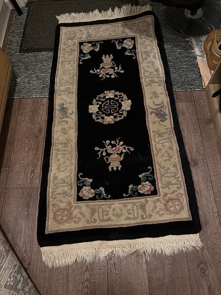IKEA matta gångmatta svart mönstrad med fransar