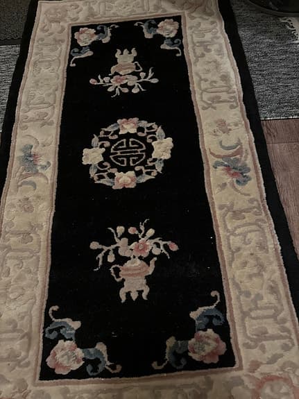 IKEA matta gångmatta svart mönstrad med fransar