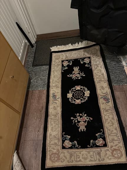 IKEA matta gångmatta svart mönstrad med fransar