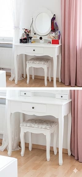Elegant vitt sminkbord med pall (vidaXL Arabella) – Nyskick!